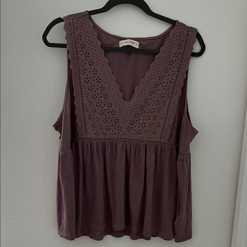 Lucky Brand Sleeveless Crochet Blouse - Purple